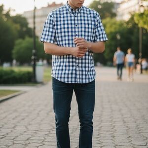 U.S. Polo Assn. Navy and White Plaid Button Down Shirt
